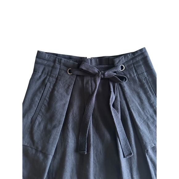 BCBGMAXAZRIA Paperbag Waist Mini Skirt Black Linen Blend Tie Belt M - Picture 3 of 9